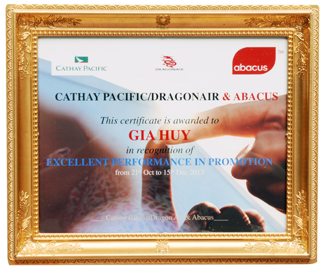 Chứng nhận Cathay Pacific - Du Lịch Gia Huy - Công Ty TNHH Thương Mại Dịch Vụ Du Lịch Xây Dựng Gia Huy